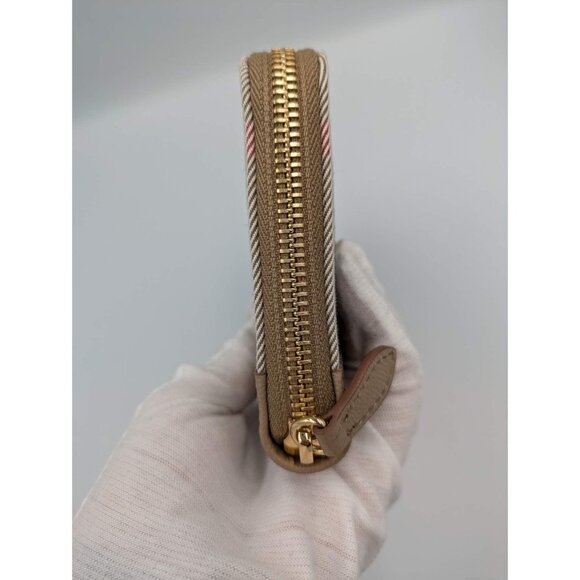 Burberry Large Check Zip Around Grainy Leather Canvas Wallet Chestnut Be… - Picture 4 of 12